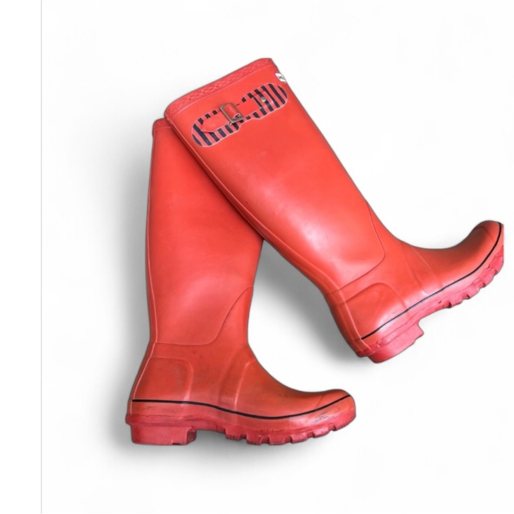 Hunter Red Stripped Tall Boots Rain Waterproof Sz 4